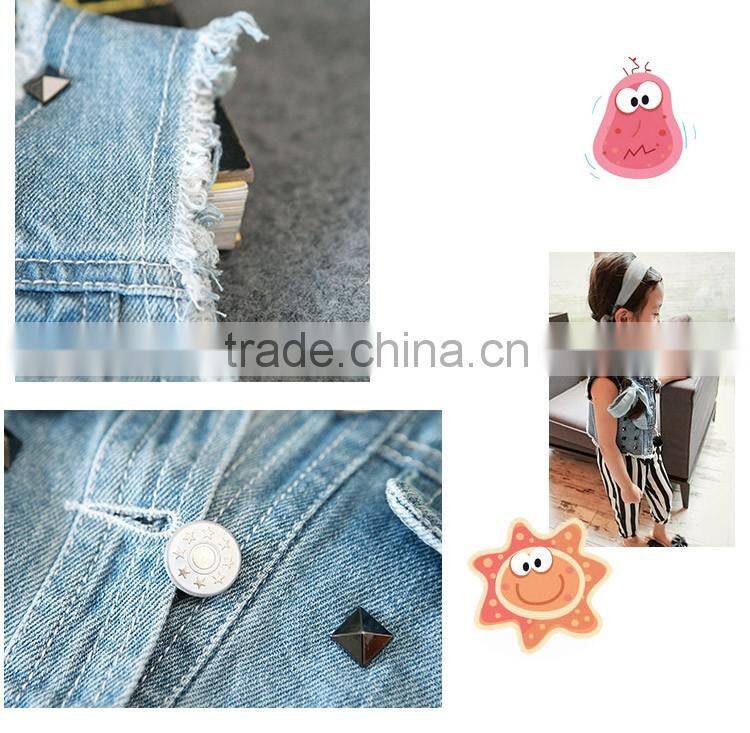 Wholesale Stylish Stud Pure Color Joker Sleeveless Girl Jeans Coat, Denim Children Cardigan