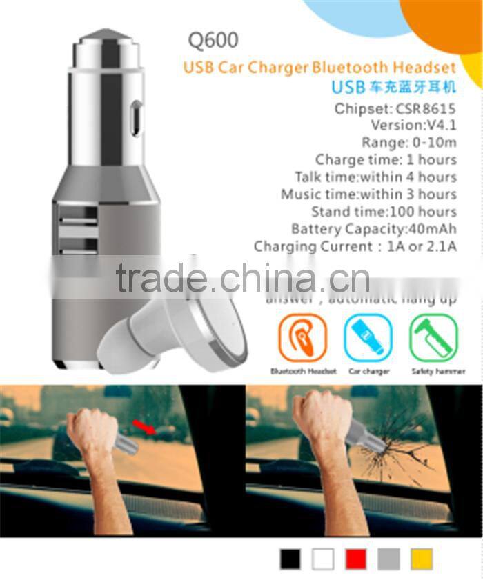 Car charger Bluetooth Wireless headset for call and music CSR chip set noise reduction V4.1