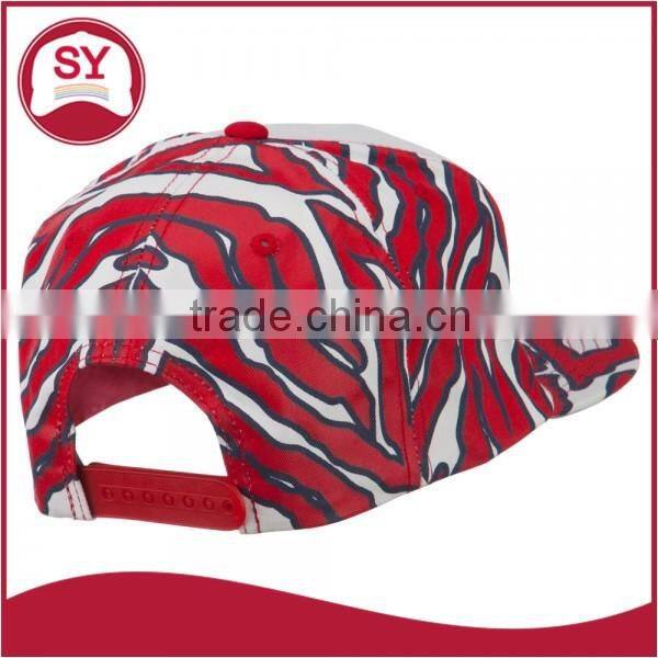 Short brim snapback hat with an adjustable plastic snapback strap closure