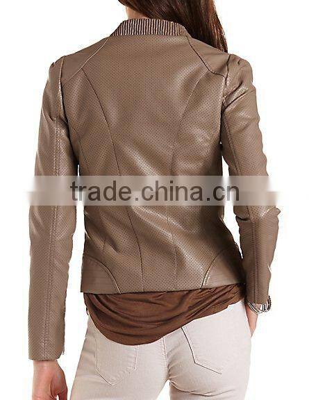 OEM women perforated faux leather moto jacket