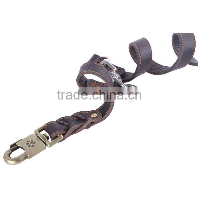 4ft x 1" Heavy Duty Lock Cowhide Leather Pet Leash for dogs