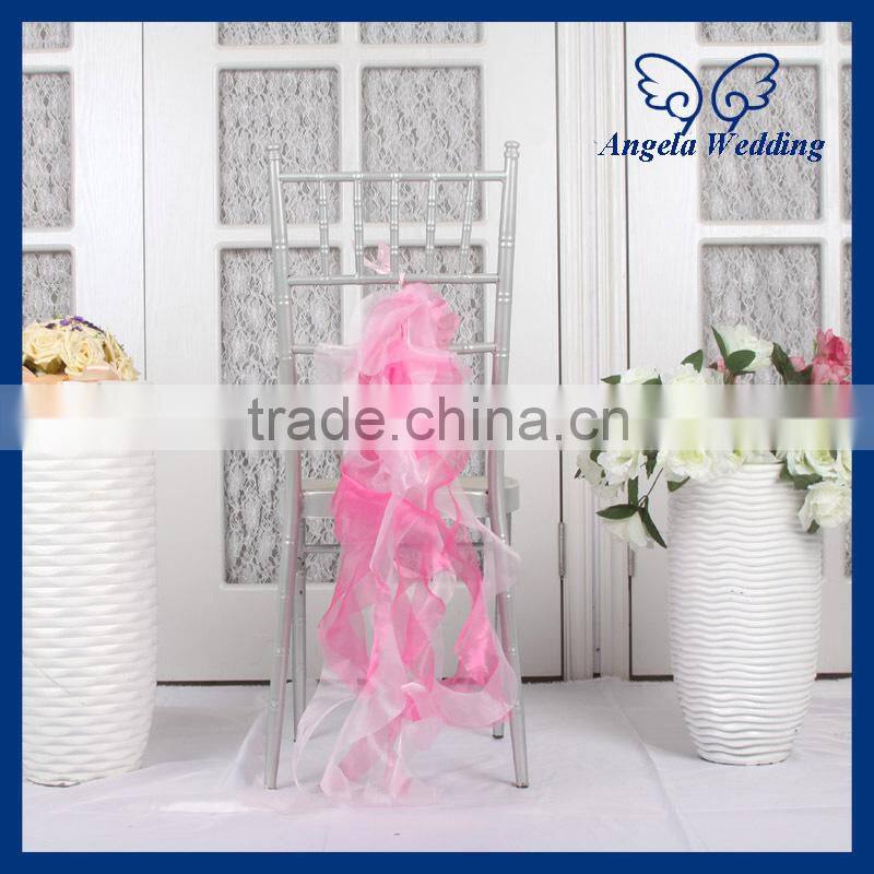 CH098A New 2015 wholesale Nice cheap organza wedding ruffled curly willow blue and white chair sash