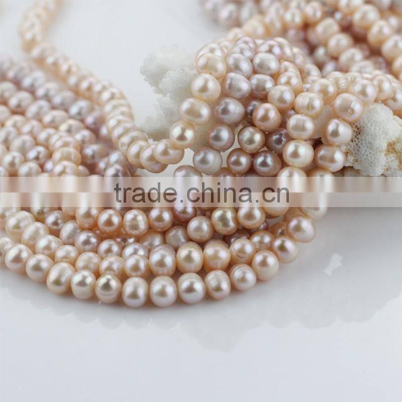 pink lavendar color potato shape A grade rings 8-9mm natural color pearl strand