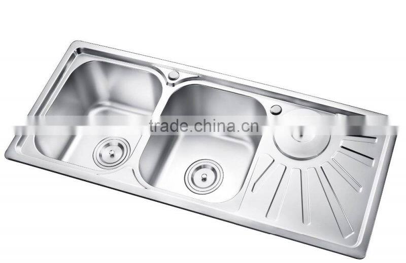 S9749 hot sell to ethiopia/sri lanka double bowl with drainer board and dustbin
