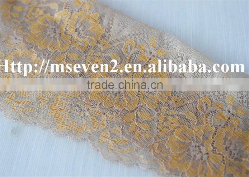100% embroidery latest design in gold color fower elastic band lace frontal for dress