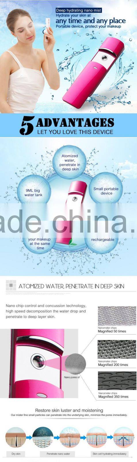 Mini Handy facial atomizer Machine with USB Charging CE ROHS ISO9001 factory price