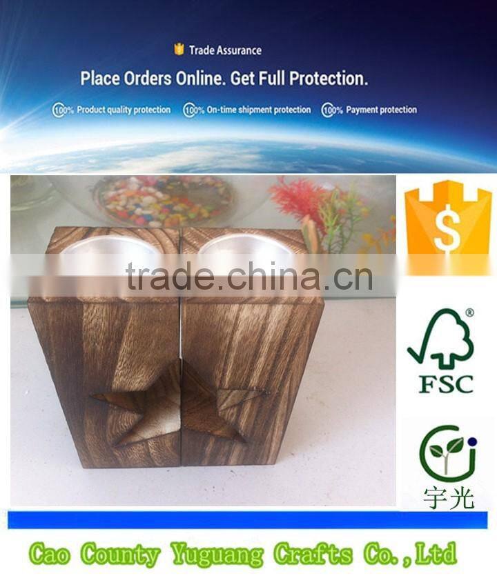 Holiday decoration vintage stars shape wooden carved candle holder
