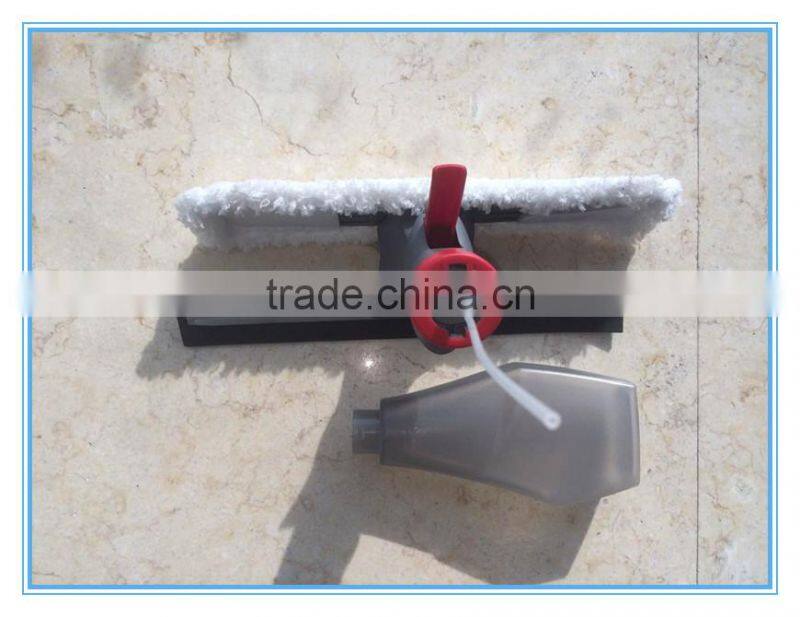 Spray window brush window cleaner with microfiber and rubber wiper strip