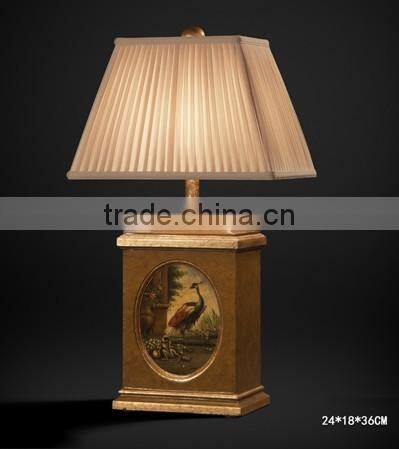 Floral Painting Table Lamp For Home Decor, Imitated Prize Cup Wooden Desk Lamp With Shade, Hand Painted Decorative Center Piece