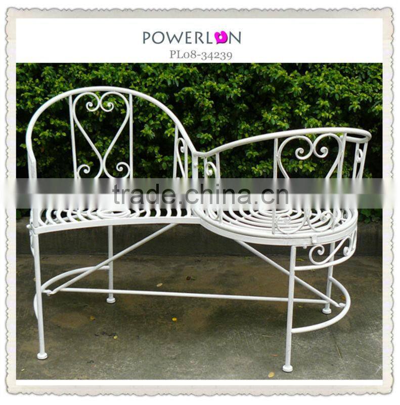 Vintage garden outdoor white metal Siamese chairs