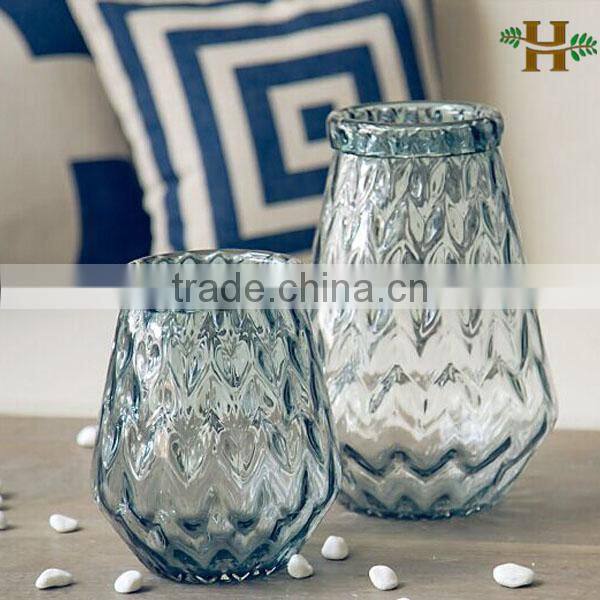 Handblown Blue Glass Flower Vase