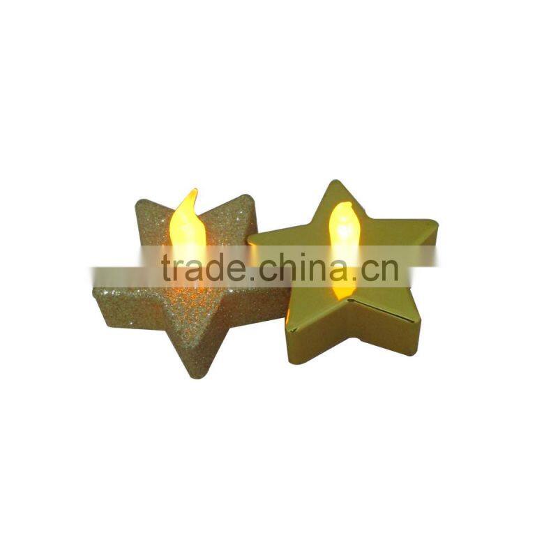 Christmas star shaped metalic battery operated led tea light candle