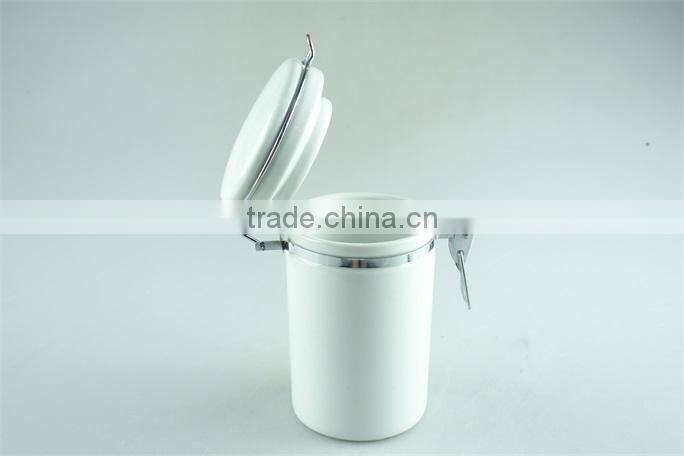 Tea sugar and coffee canister, white kitchen canister storage with matel lid