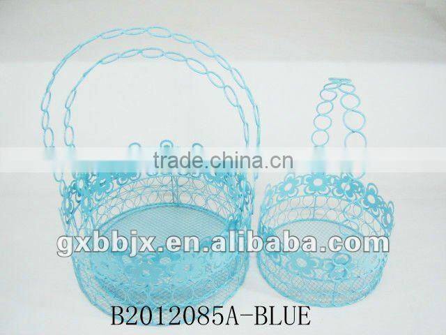 Set of Three Rose Pink Round Wire gift basket for Easter decoration