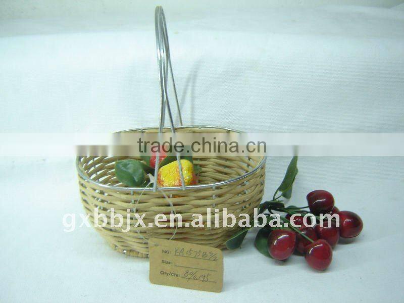 Oval wire basket rattan cane basket with iron handle