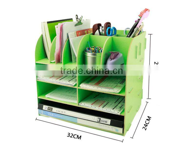 DIY Office File Wooden Multi-function Desk Stationery Organizer