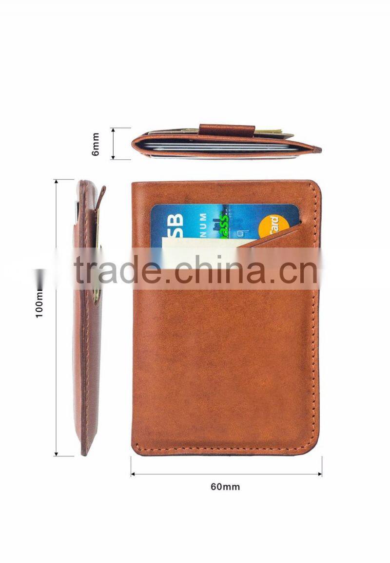 real leather Slim Front Pocket Minimalist Wallet money clip Card Holder