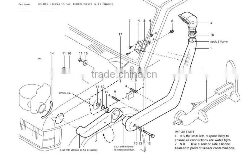off road car accessories 4x4 snorkel for Jackaroo/Trooper