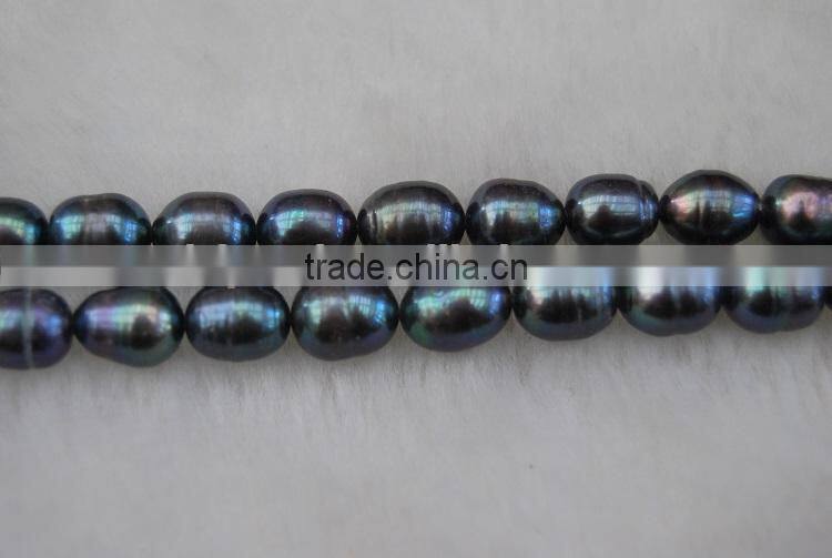9-10mm peacock green rice shape freshwater loose pearl strand