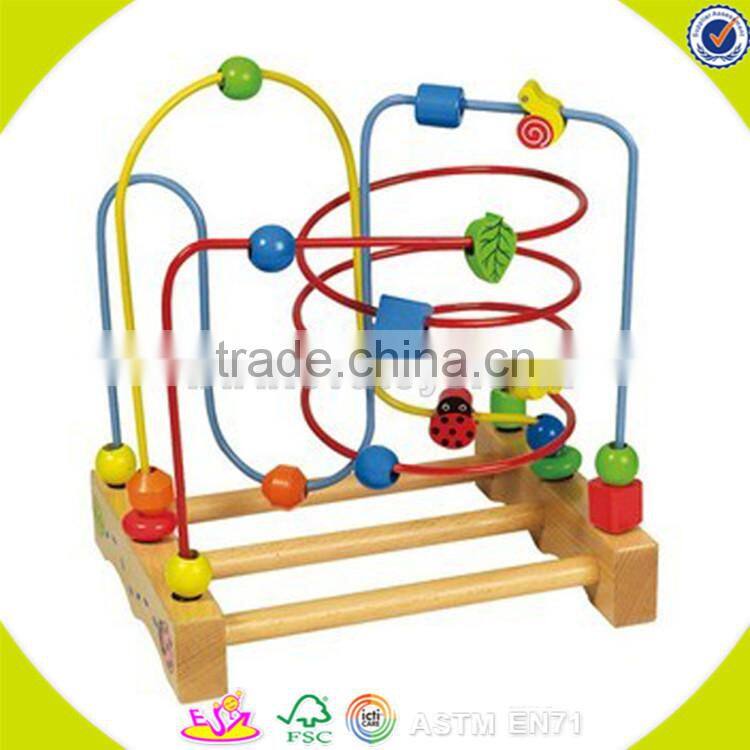 Wholesale colorful wooden animals around beads toy educational wooden animals around beads cubic toy W11B031