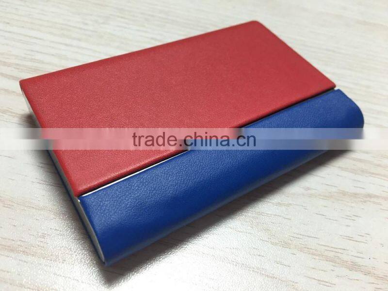 Double sides pu leather&Metal personalized leather business card holder portable business card holder