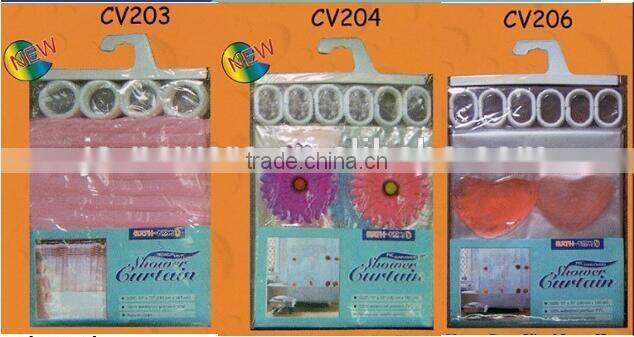 PVC material Fancy printed shower curtains, Eco-Friendly,waterproof, packaage set