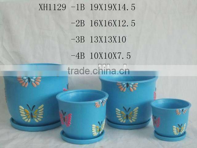 Round Ceramic flower pots with leaf design