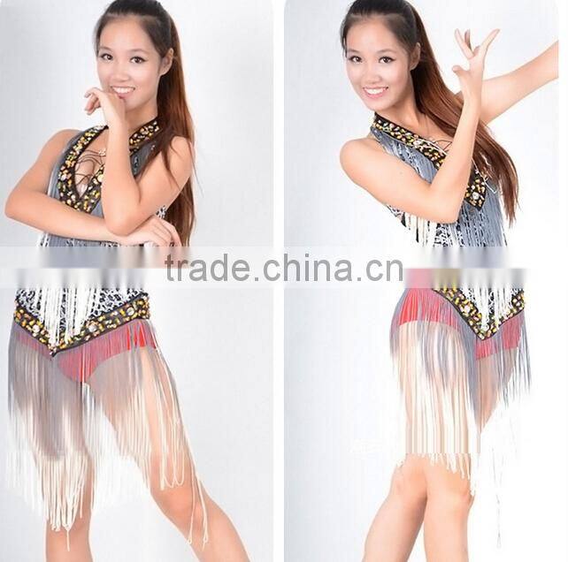 2015 summer Hot sale blackless tassel Latin dress V-line Latin dress
