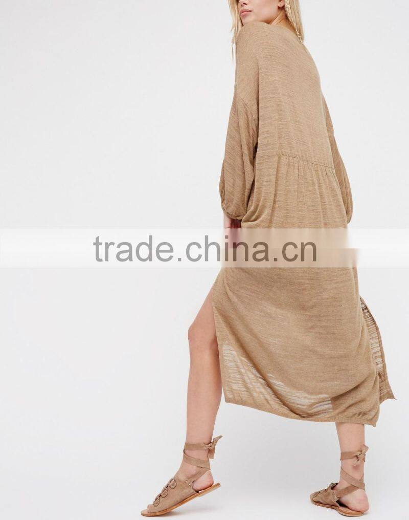 2017 Boho Hippie Clothing Spring Summer Embroidered Rayon Plunging Neckline Long Sleeve Maxi Dress HSD5947