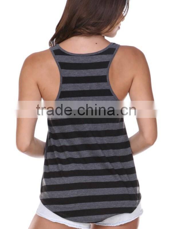 Custom single jersey striped contrast short front long back fitness women gym tank top