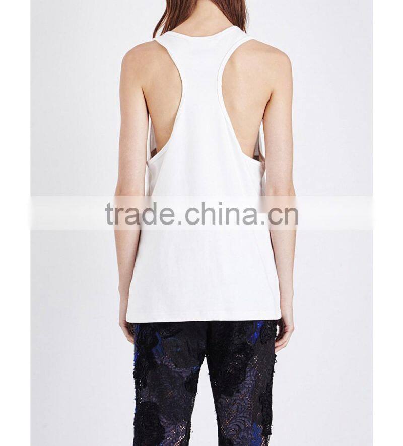 Wholesale Women Round Neck Sleeveless Embellished Straight Hem Jersey Tank Top(DQE0166T)