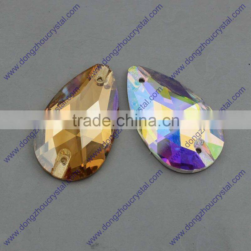 Dongzhou AB/001GSHA color sewing on crystal stones, k5 quality flat back tear drop crystals