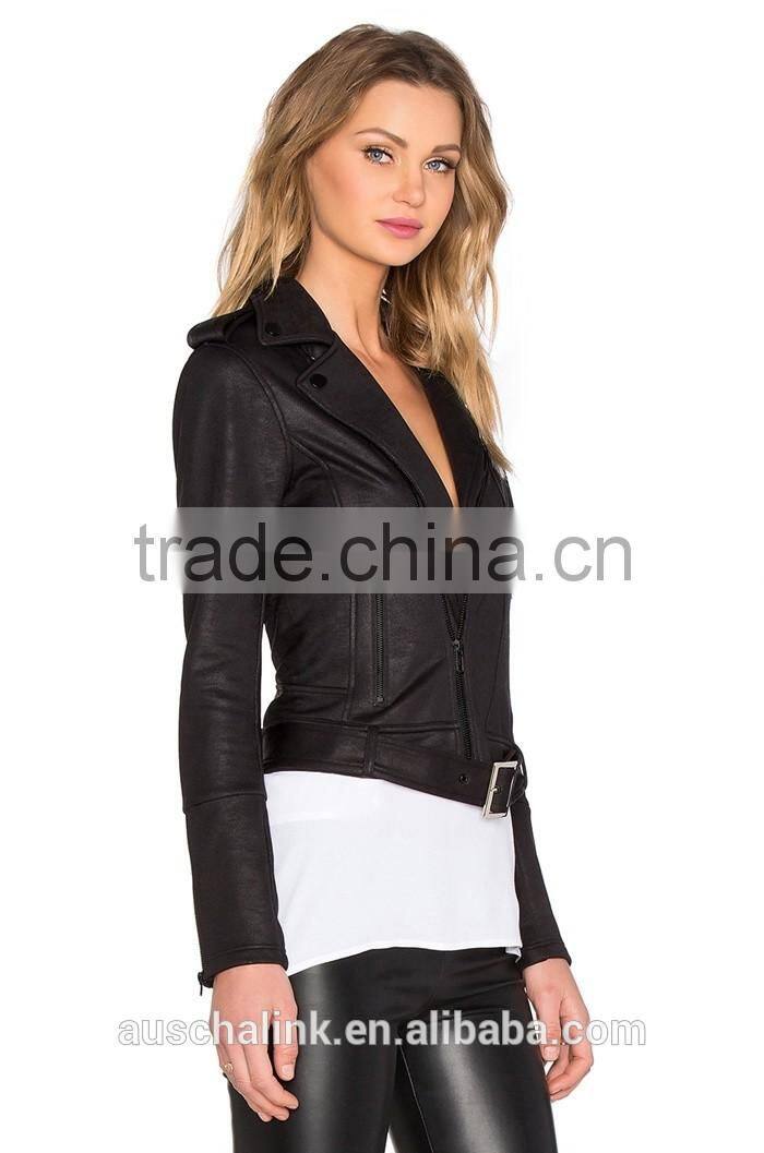 latest women black classic fashion moto jacket cheap price