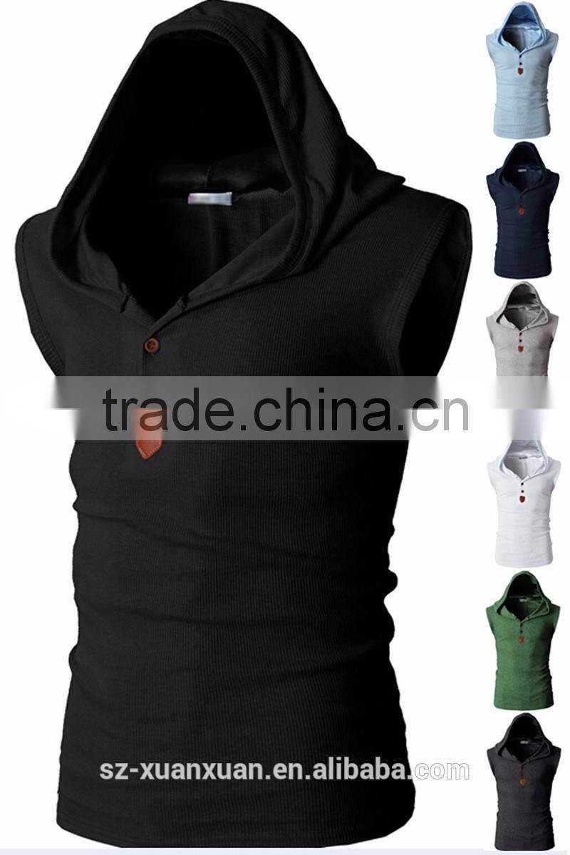 Men cotton hoodie vest custom fit running t-shirt with sleeveless