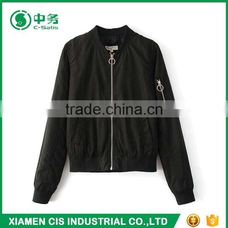 New Arrival Fashion Pure Color 100% Polyester Slim Fit Ladies Pink Bomber Jacket