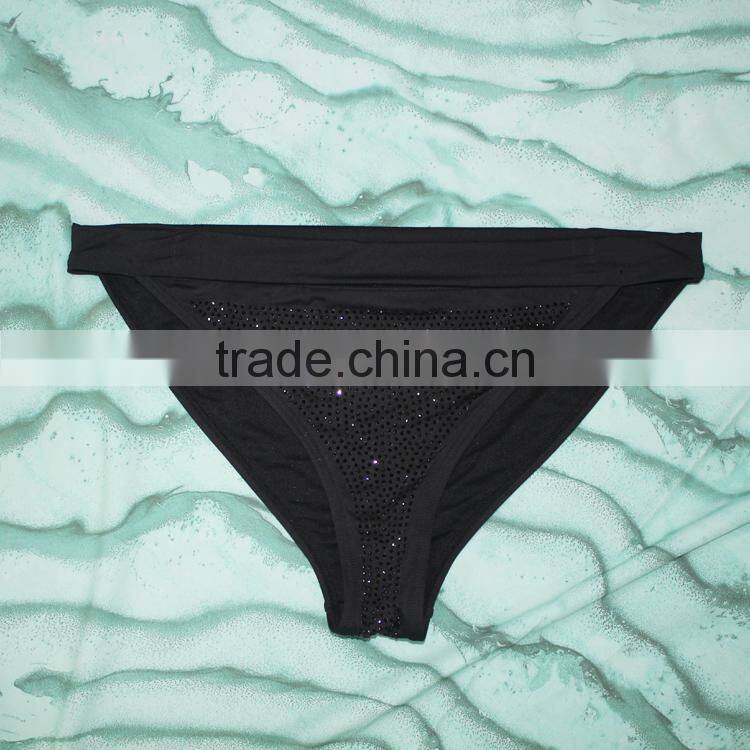 Triangle Cups Black Bikinis with Shinning Diamond Low Minimum Sexy Swimsuits