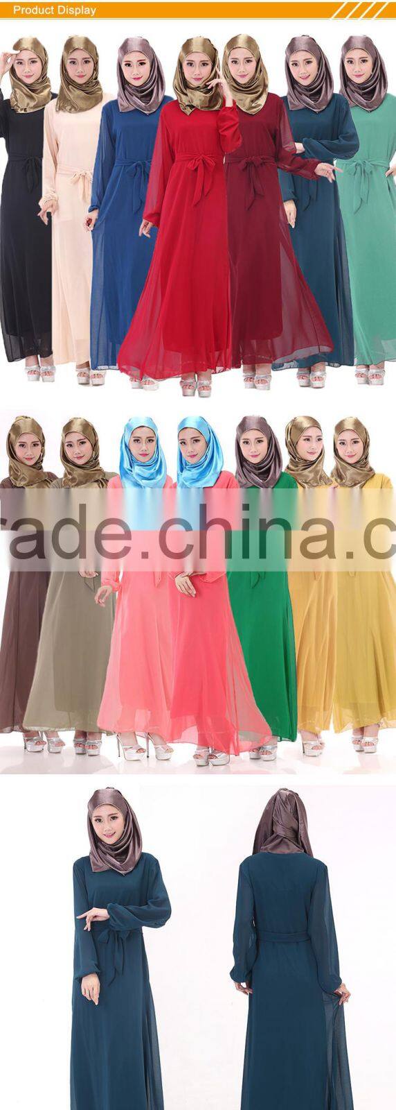 Zakiyyah 690 Muslim plus size long dress with Belt silk route abaya in solid color women clothing in malaysia
