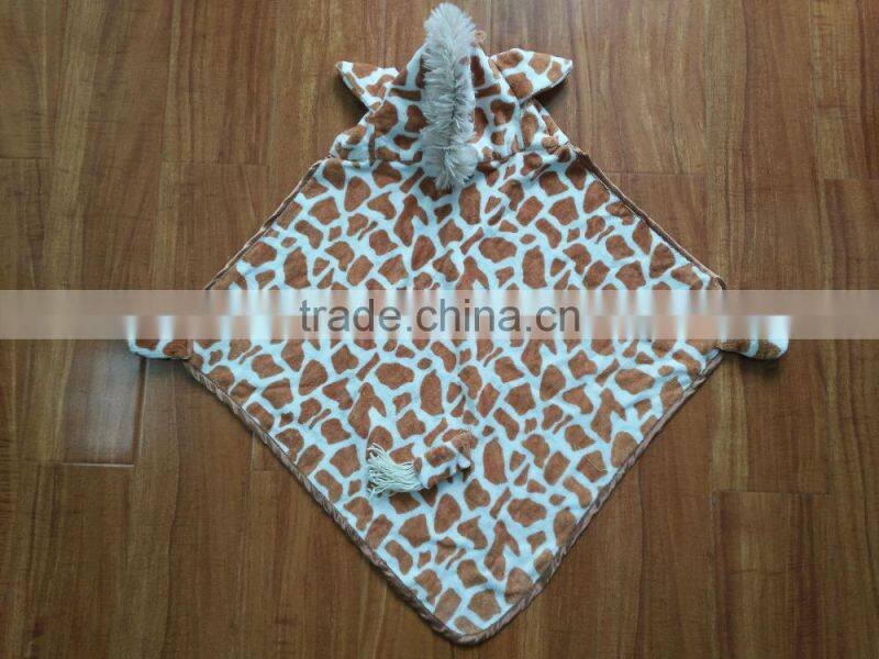 Super soft cotton velour animal head plush baby blanket