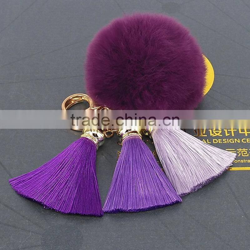 Fashion Tassel Pom Pom fur ball keychain Wholesale fur pompoms Tassel bag charm 114A