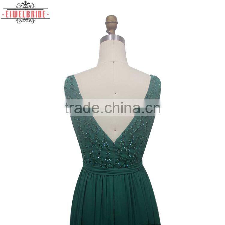 Custom A Line Beading Deep V Neck Wedding Dress