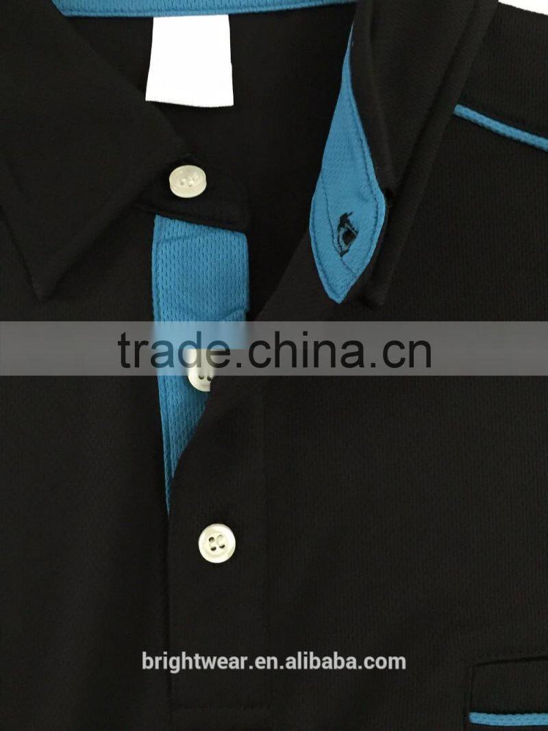 Mens polyester basic safety short sleeve contrast piping uniform black polo shirt