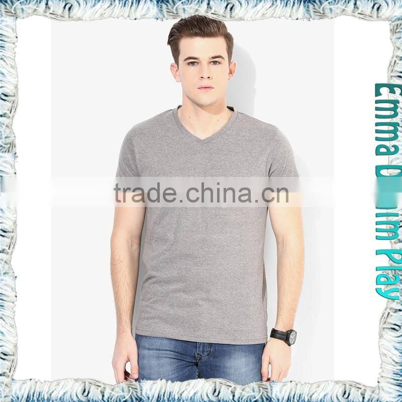 Mens Grey Custom Design Premium Quality V-Neck Plain T Shirts