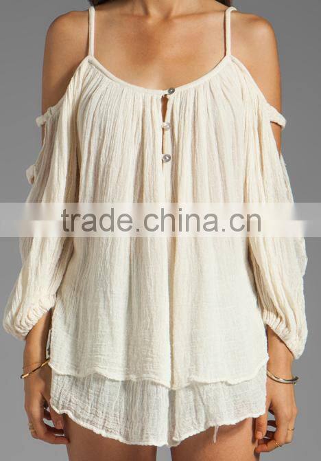 front button placket sleeve cut outs tops