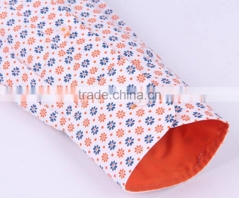 2017 floral printed men's long sleeve button down collar slim fit shirt with contrast collar and cuff