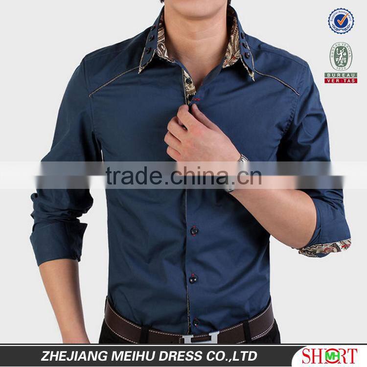 2016 fashion double collar slim fit piping fancy dress shirts for men