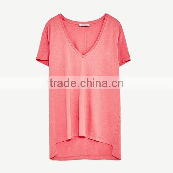 100% cotton V neck t shirt for women wholesale in china