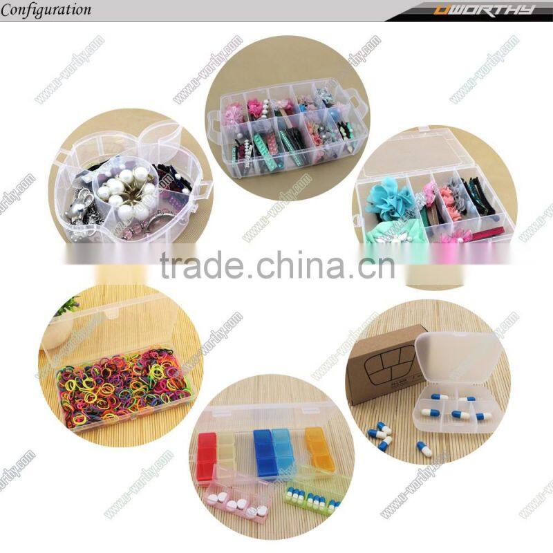 15 Compartments Hard Plastic Transparent Jewelry Storage Box Organizer with Removable Dividers