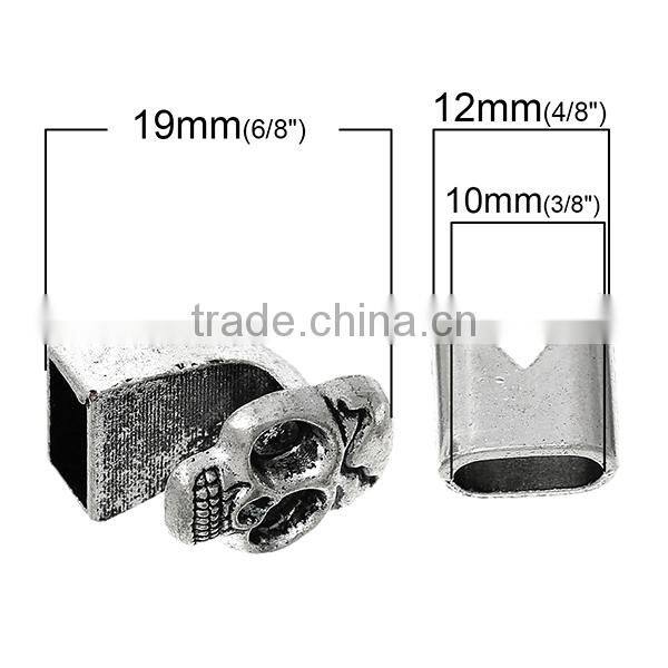 Hook Clasps Bracelet End Bar With Slider For Leather Bracelet Skull Halloween Antique Silver 19mm x13mm 13mm x12mm