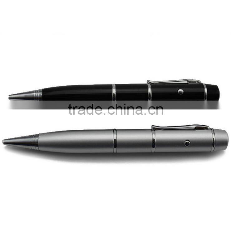 high quality laser point and 4GB 8GB 16GB USB Logo ballpoint business metal pen box gift set