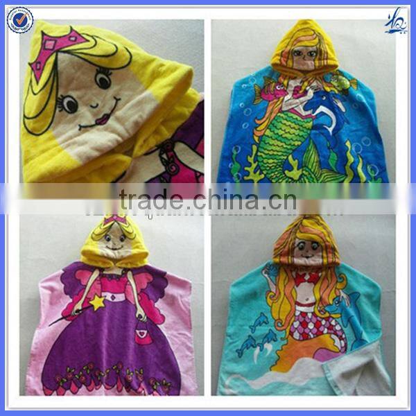 100% cotton printed adult hooded poncho beach towel